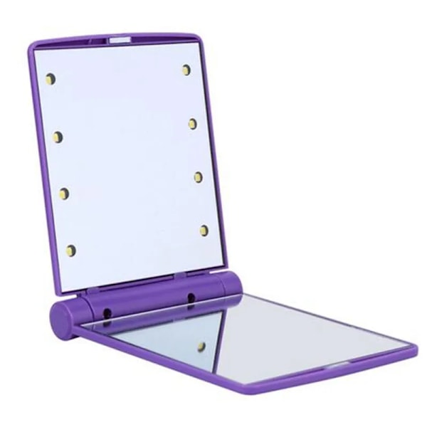 1St 8 Led-Lampor Lampor Kvinnor Vikbara Sminkspeglar Lady Cosmetic Hand Vikning Bärbar Kompakta Pocket Spegeln purple