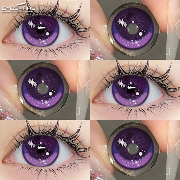 Eyeshare Halloween Färg Kontaktlinser För Ögon Anime Cosplay Färgade Linser Blå Linser Kontakt Lens Skönhet Öga Sminka HD35-PURPLE 0