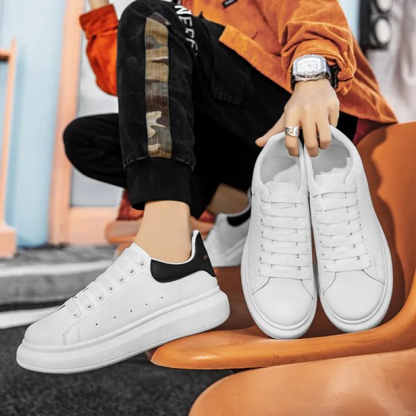 Män Platform Sneakers Höstmode Casual Skor utomhus Andas lätt Vita löparskor Dam Tennisskor WHITE 38