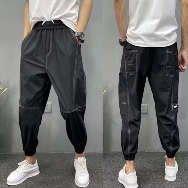 Mäns Mid-Waist Nya All-Match Fashionable Tvättade Utrustade Rak Sommartrendig Harajuku Ungdom Popularitet Byxor Jeans Black L