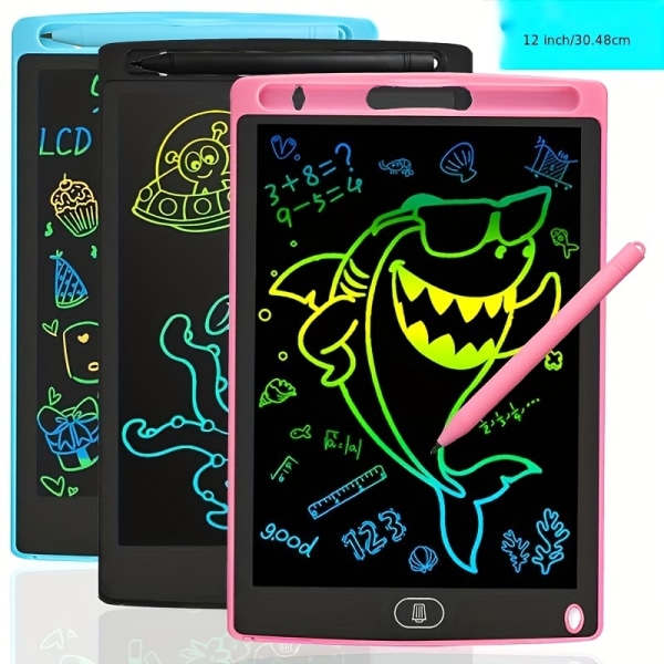30,48 cm elektronisk ritbräda, skrivplatta för barn, färgglad skärm Doodle Board, raderbar och återanvändbar digital ritplatta, jul Black-12-C