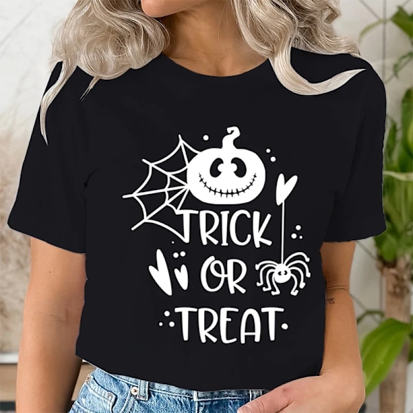 Temppu vai herkku hauska Halloween T-paita naiset Kurpitsa Halloween sarjakuva design Naisten T-paidat Halloween juhlat Classic T Shire T Yellow XS