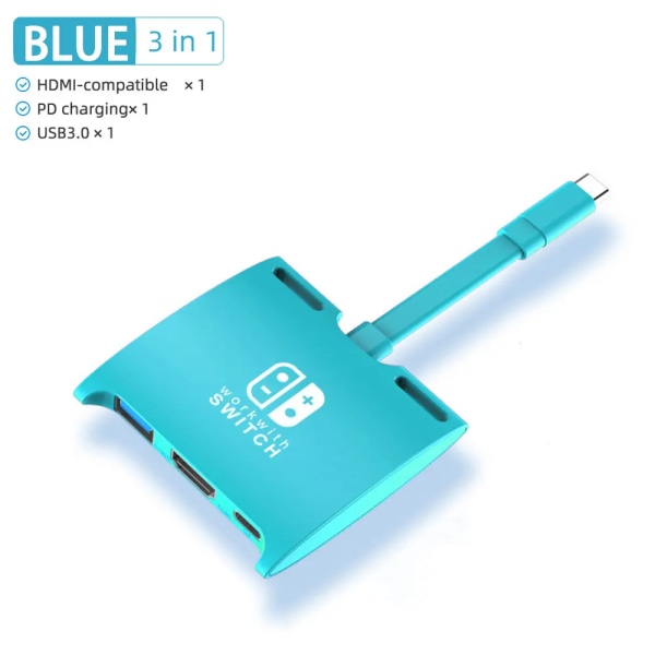 Station d'accueil bärbar för Nintendo Switch, Switch S6, TV, S6, HUB, USB C vers 4K, kompatibel HDMI, USB 3.0, airies för Macbook Pro 3IN1 Blue A