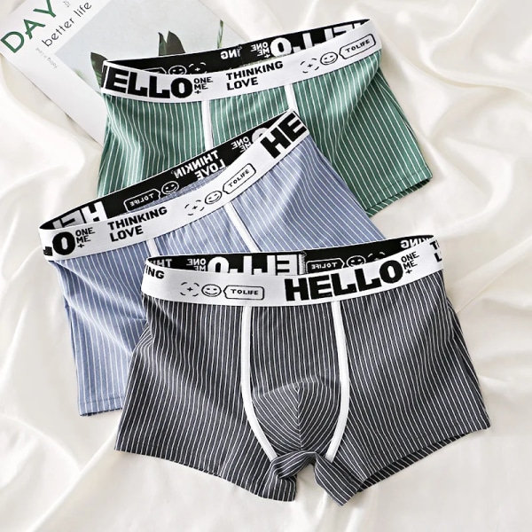 3st Herrtrosor Boxer Herr Underkläder Bomull Boxer kalsonger Andas Bekväm Calzoncillos para hombres green blue darkgray L 65-75KG