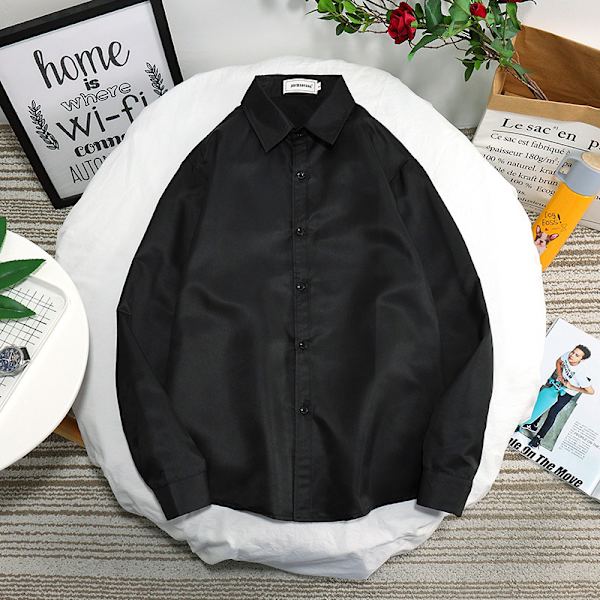 2023 Hösten Hongkong Style Trendy Mäns Långärmade Skjorta Ny Korean Style Inner Top Artistic Student White Shirt Base Red S