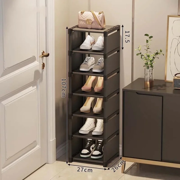 5/6/7/8 Stapelbart Skoskåp Utrymmesbesparande Sneaker Organizer för vägghörnskor Hylla Justerbar Skoskåp Skoförvaring Black-7-layer