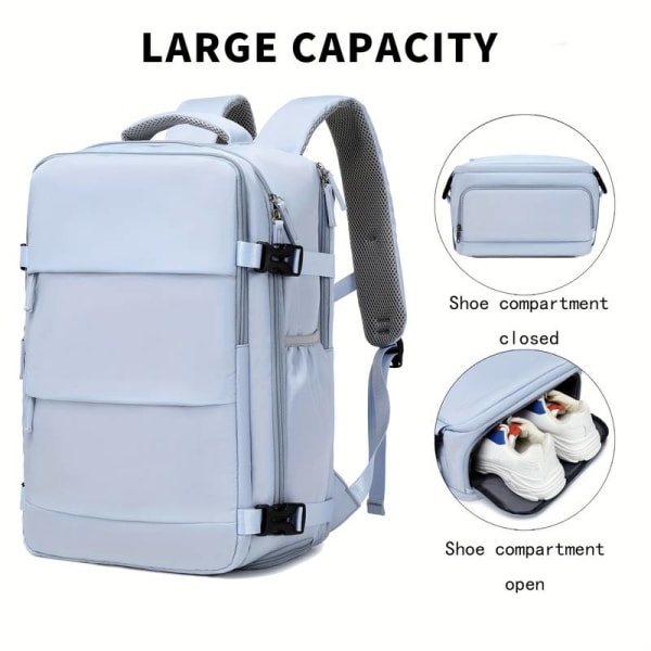 Large Capacity Travel Backpack With Shoe Compartment, Dacron Lightweight Laptop Daypack With Charging Port, Fashion Travel Commuter Bag