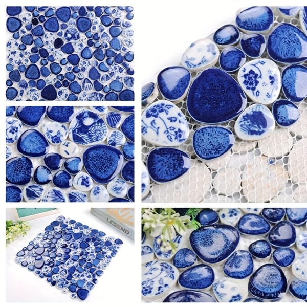 1 förpackning med 50 g keramiska freestone mosaik DIY Pebbles plattor Blå blomplattor, för trädgård, dörrkarm, steg, heminredning