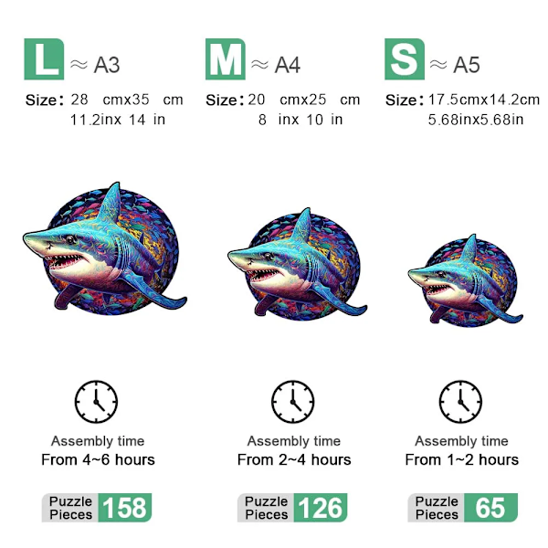 A5A4A3Shark Træpuslespil Personligt 3D Puslespil Gave til Voksne og Børn Uddannelse Legetøjsspil H170-A-3