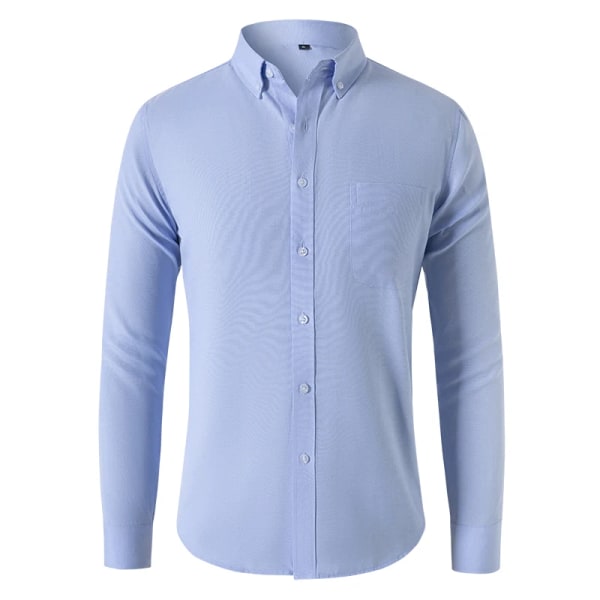 M-5XL herrskjorta vår och höst Oxford skjorta i bomullstyg Långärmad enfärgad pikétröja Business Casual Fit Top Blue 4XL