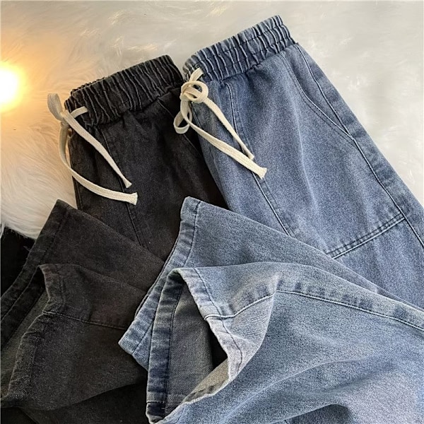 Street Distressed Rakt Tvättade Jeans Mäns Mode Varumärke Lös Brett Ben Casual Byxor Våren Och Hösten 2022 Nytt Black XXXL