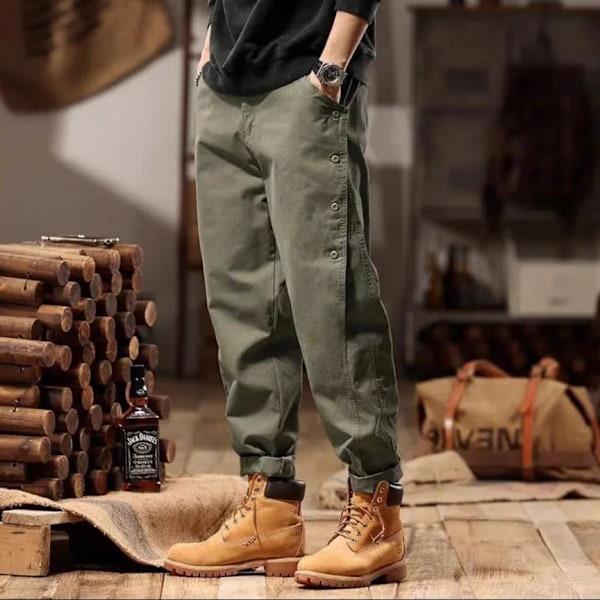 Amerikanska Retro Workwear Byxor Mäns Våren Och Hösten Modemärke Lös Och Enkel Tryckt Rak Vår Fritid Byxor Män Khaki XXL