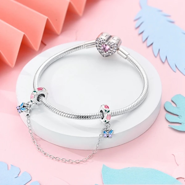 Hot Sale Ny Charms 925 Sterling Silver Blå Ögon Pärlor Clips Charm Säkerhet Kedja För Original Armband Diy Juvele Tillverkning YFC1002