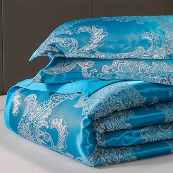 2/3 st, Jacquard Satin lyxiga set, förtjockade varma duntäcken (täcken*1+kuddfodral*1/2)tillgänglig under alla årstider Blue 173cm*229cm