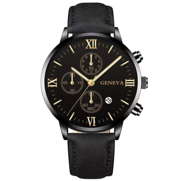 1st Black Quartz Watch Herr Roman Dial Watch Mode Round Date Quartz Watch for Sports Relogios Masculino Relojes Para Hombres Black-black gold