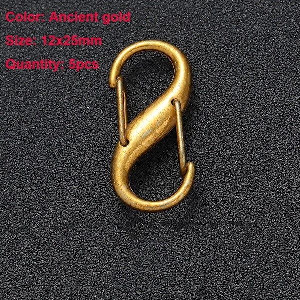 5 stk Justerbare Metalspænder S-Formet Dobbelt Spænde Kædeled Små Metalclips til Forlænger Taskekæde Længde Tilbehør AncientGold 12x25mm 5pcs