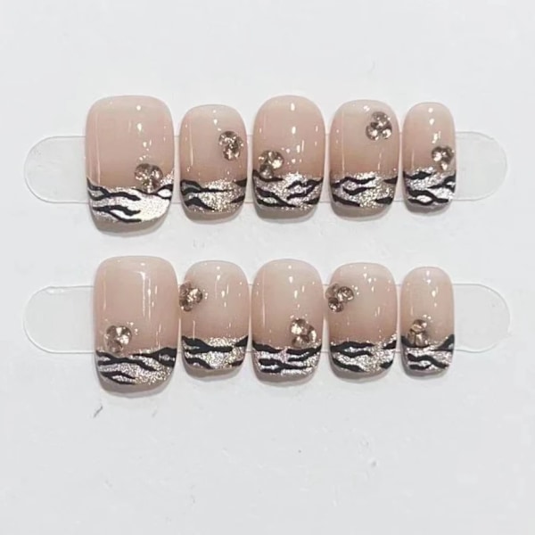 10 stk Karamel Håndlavede Korte Falske Negle Tryk På Negle Fuld Dækning Leopard Mønstret Rav Design Manicure Bærbar Negletips Kunst 6 Size XS