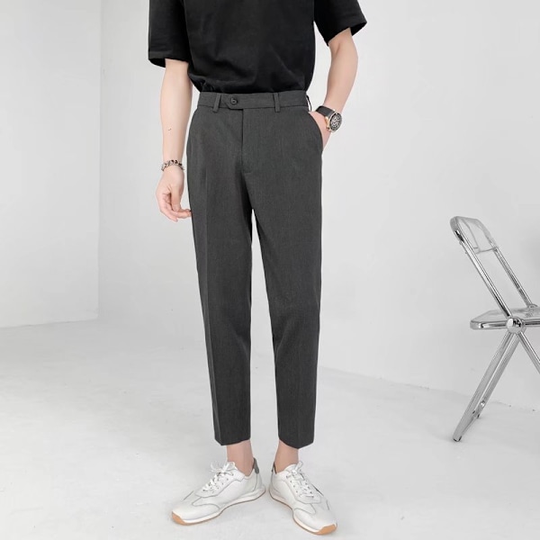 Kevät ja syksy nuoret pienet puvut housut miesten kapea rento housut Slim Fit suora trendi 9 nilkkapituus housut S drapeerattu puku housut miehet Light Gray 28