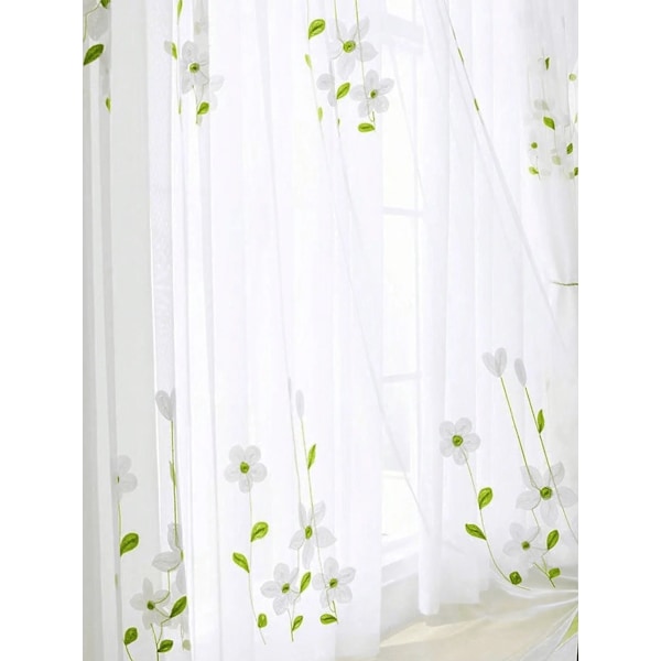 Lille Frisk Hvid Magnolia Broderet Vindue Gardin 1Pc. Rod  Pocket W140cm X H245cm 1pc