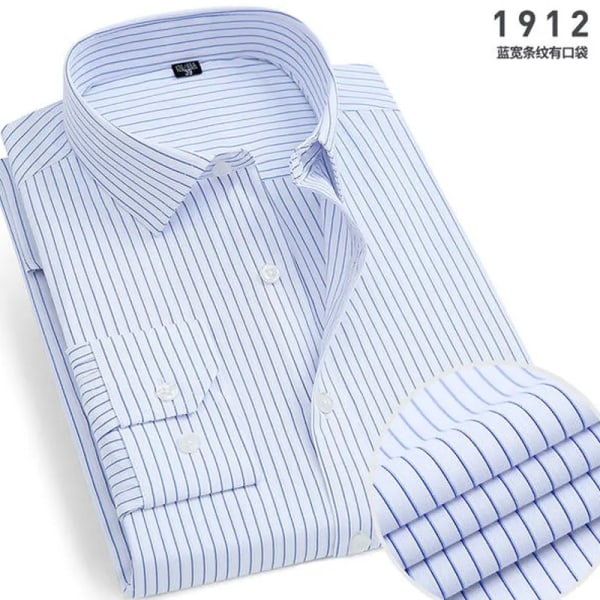 Vårnyhet Randig långärmad tröja för män Strykfri Anti-rynkor Bekväm Andas Business Casual Mode Slim Fit 11 39