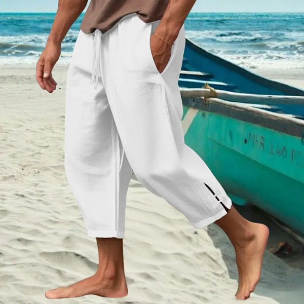 2024 Sommer Bomuld Linned Bukser Til Mænd Baggy Store Lomme Beskårne Bukser Oversize Capri Bukser Løs Harem Casual Panta S Mænd white XXXL