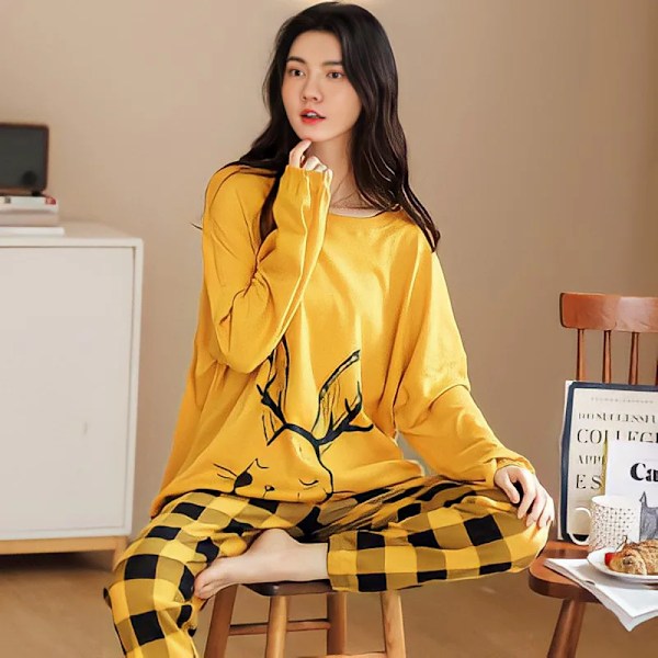 Nya Damer Pyjamas Loungewear Set Kvinnors Vår Och Höst Style Lång Ärm Höst Vinter Loungewear Kvinnor Plus Storlek Pyjamas Blue L