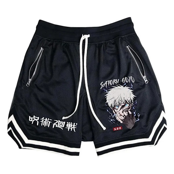 Basket Shorts Mænd Stribede Løb Sport Gym Anime Jujutsu Kaisen Shorts Mesh Åndbar Fitness Træning Bund Mænd ZHOUH375C M