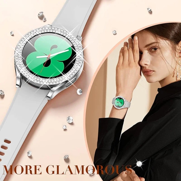 Bling Case för Samsung Galaxy Watch 6 4 Case 40mm 44mm Tillbehör Mode Tvårads Diamantbumper Galaxy Watch 5 6 40 mm Cover Pink For Galaxy Watch4 44