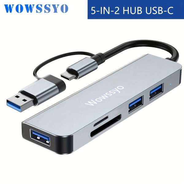 Hub USB C Multiport Adapter 12,7 Cm 1 USB C Hub Adapter USB C till USB Ultra Slim Ports USB 3.0/2.0, SD Och TF-läsare, För bärbar dator, IPad Pro M1, XPS