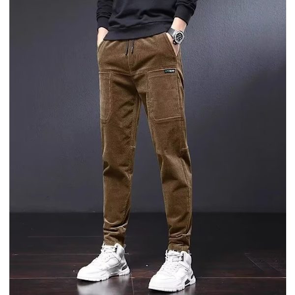 Efterår og vinter casual bukser mænd trendy mænds tøj multi-lomme fløjl løs lige slim fit overalls mænd ny Coffee M