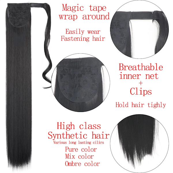 Lisi Girl Syntetiska Hår 22''34'' Lång Rak Ponytail Wrap Runt Ponytail Clip I Hår Extensions Svarta Hair Huvudkläder D13-1B 22Inches  55cm