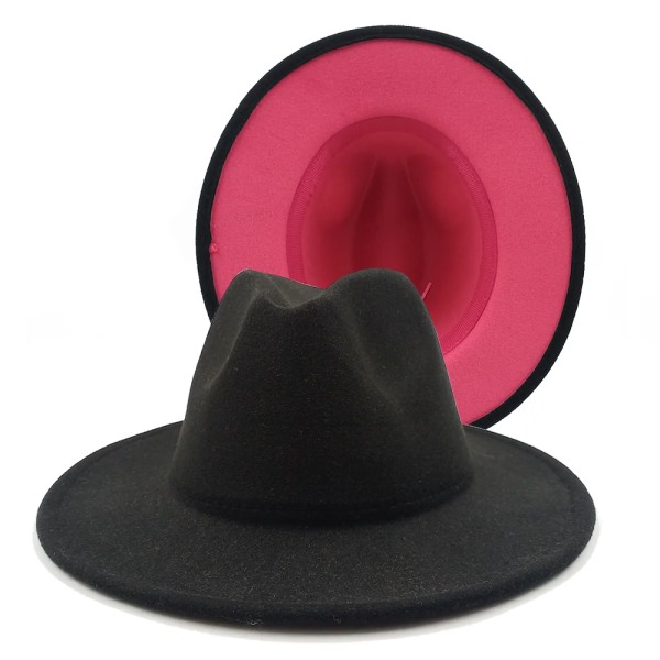 Män Fedora hatt kvinnor Brittisk stil vinter och höst dubbelsidig färgmatchande jazz yllehatt ny platt brättad hatt 22 58-61cm