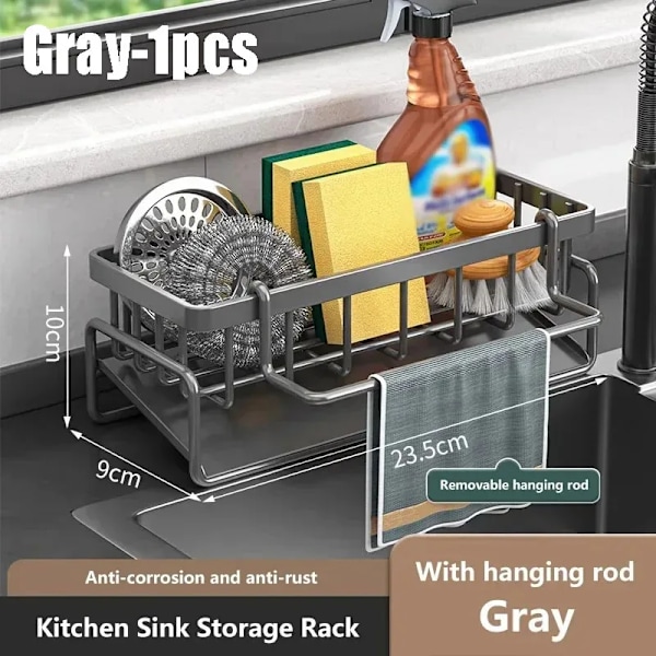 Multifunktionell svampställ avloppshylla kök förvaring diskho trasa bordsskiva diskmedel disktrasa förvaringsställ gray-1pcs