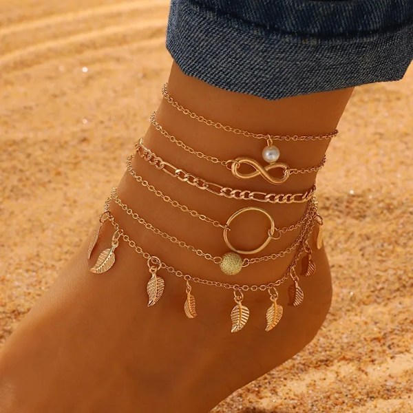 Bohemia Shell Chain Anklet Sets För Kvinnor Paljetter Ankel Armband På Ben Fot Mode Trendy Summer Beach Smycker Gåva 1