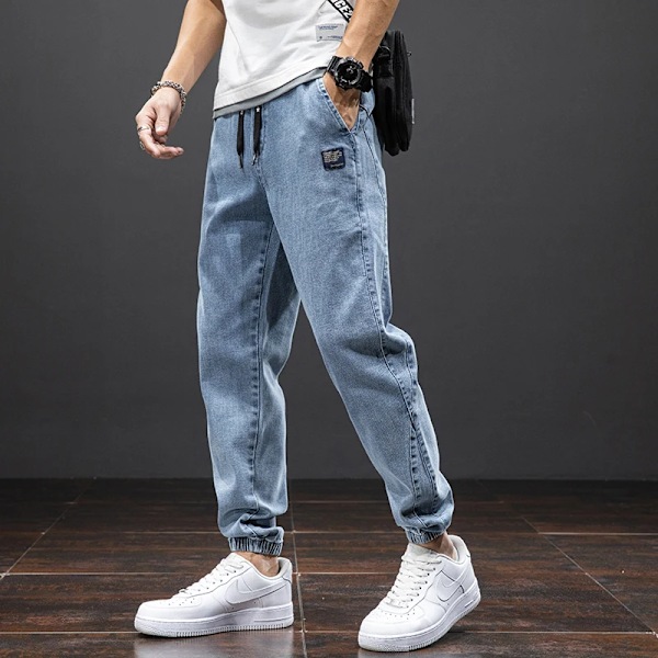 Vår Sommar Svart Blå Last Jeans Män Streetwear Denim Jogger Byxor Män Baggy Harem Jean Byxor Plus Storlek 6Xl 7Xl 8X L Blue M