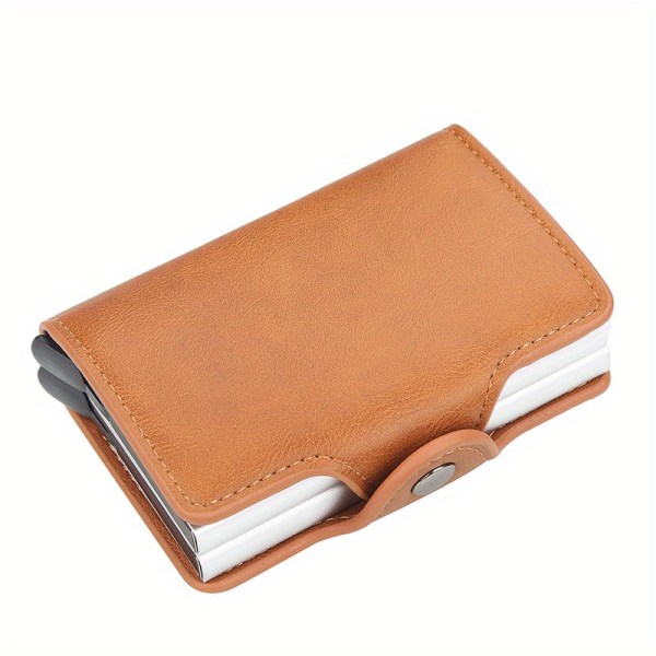 Rfid-blockerande dubbelbox metallplånbok, korthållare för män Kortplånböcker i aluminiumlegering, slimmad popup-plånbok Brown