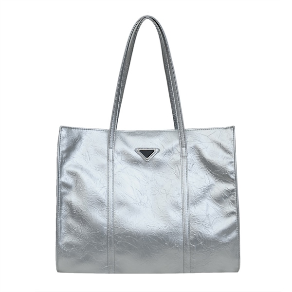 Cross-Border Simple Tote Bag Fashion Aktentaske Kvinde 2023 Ny Stor Kapacitet Taske Tekstur Underarm Taske Silver