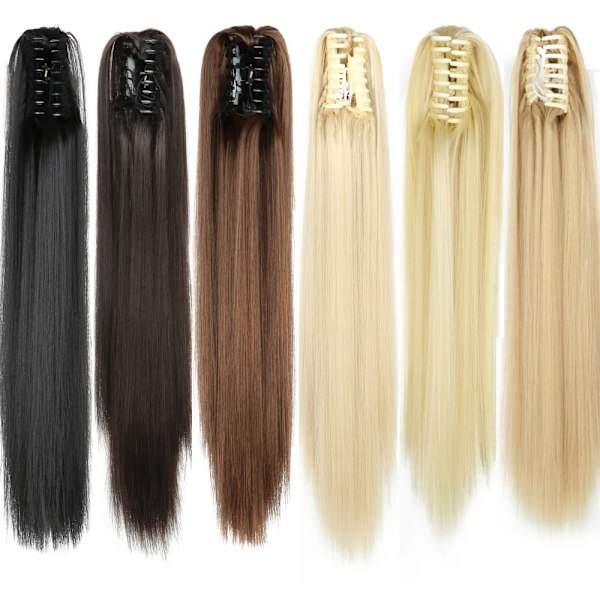 Azqueen 24 Tum Syntetisk Lång Raka Klo Clip På Ponytail Hår Förlängningar Svart Brun Blond Värme Resistenta Fiber Ponnyn Svarta 12H24 24inch 60cm