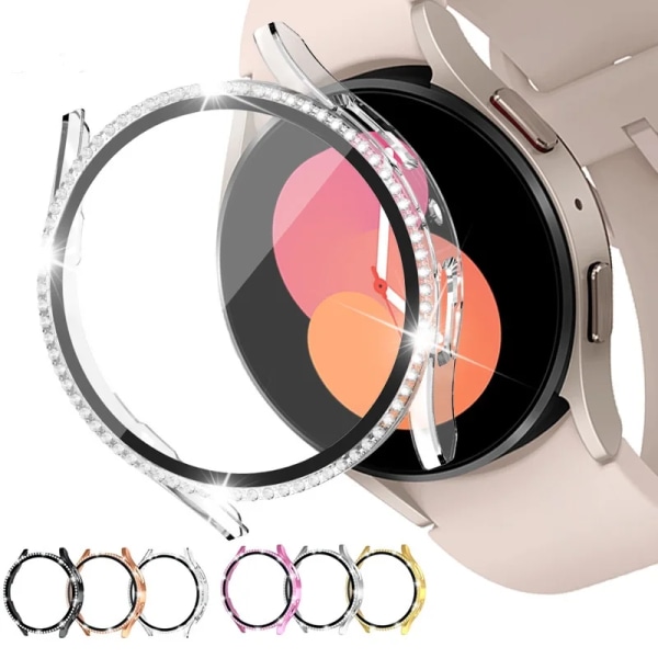 Case till Samsung Galaxy Watch 6 5 4 40 mm 44 mm skärmskydd PC Bumper Härdat glas Diamond Integrerat case Rose gold Galaxy Watch4 5 40mm