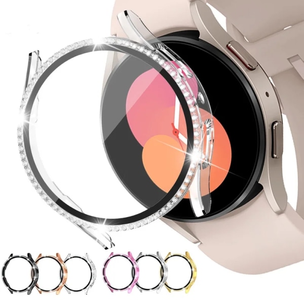 Case till Samsung Galaxy Watch 6 5 4 40 mm 44 mm skärmskydd PC Bumper Härdat glas Diamond Integrerat case Transparent Galaxy Watch4 5 40mm