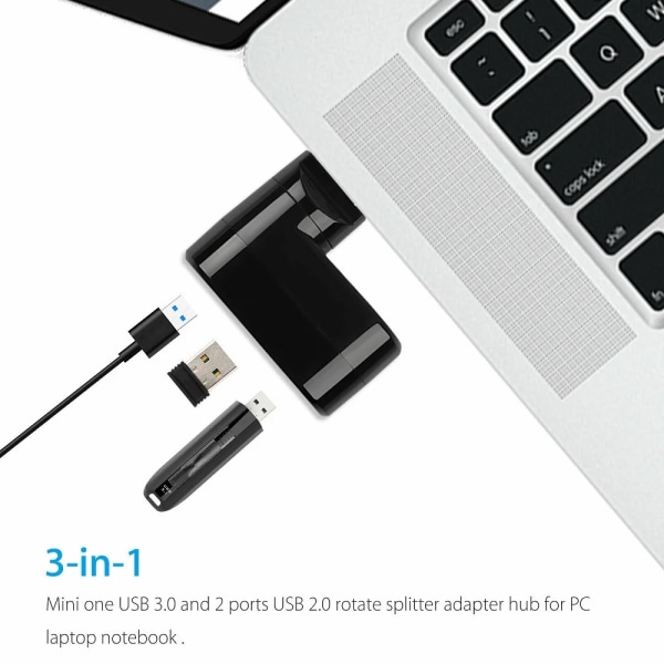 Adaptator USB HUB 3.0 à 3 portar, station för överföring av données à haute vitesse för ordinateur bärbar Xiaomi PC, tillbehör HUB 2.0 Black 3.0