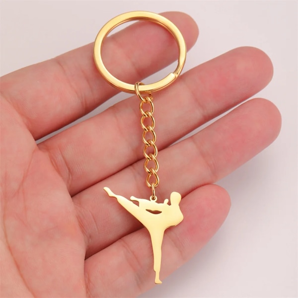 Min Form Taekwondo Høj Kick Nøgleringe Til Mænd Rustfrit Stål Sport Charm Karate Jiu Jitsu Nøglering Smykker Mandlige Drenge Fitness Gaver G Steel Color