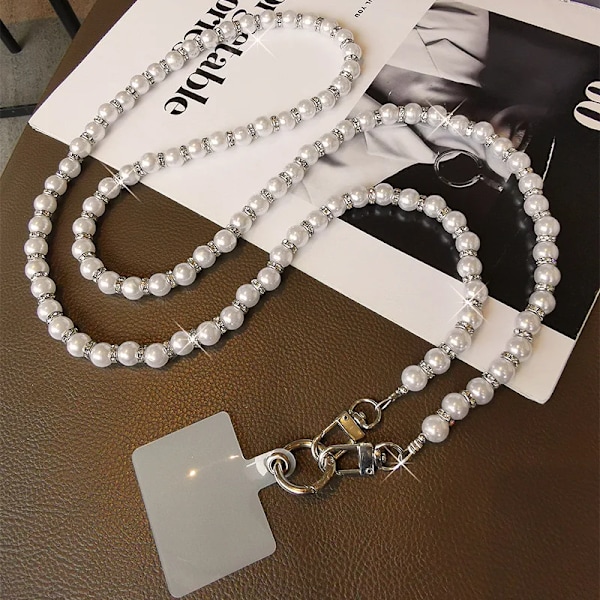 Koreanska Lyx Mobiltelefon Corssbody Lanyard Pearl Armband Kedja För Iphone 14 15 Pro Max Samsung Fli P 4 S21 S22 S23 Ultra. silver