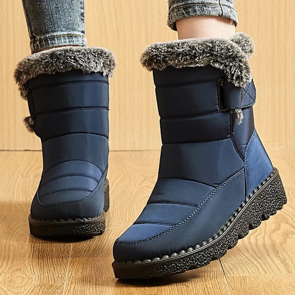 Damskor Stövlar 2024 Trend Vinterskor För Kvinna Vinterstövlar Ankle Låga Klackar Botas Mujer Vattentäta Snöskor Med Päls Skor Blue 41