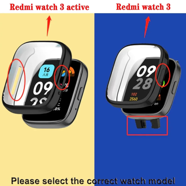 TPU- cover för Xiaomi Redmi Watch 4 Smart Watchband case Skyddsskal för Xiaomi Redmi Watch 3 Active/Lite Black Redmi Watch 3