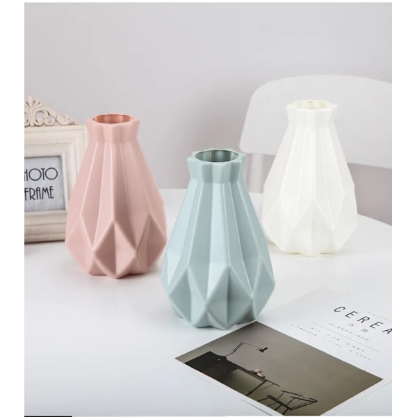 Plastik Blomst Moderne Vase Dekoration Hjem Nordisk Stil Vase Imitation Keramik Blomsterpotte Dekoration Vaser til Blomster style4 green