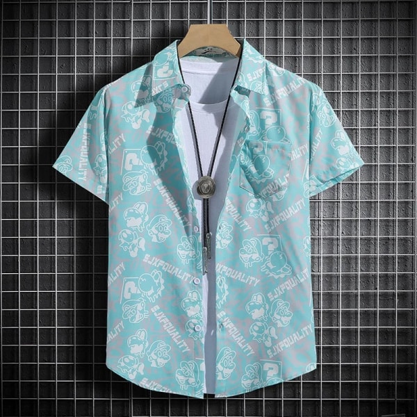 Snygg skjorta med printed , lös passform med korta ärmar för män och kvinnor - perfekt för casual strandlook C52 Green 4XL 85-90kg