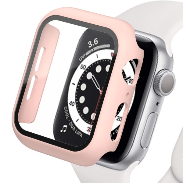 Glas+Matt Watch Cover för Apple Watch Case 45mm 41mm 44mm 40mm 42mm 38mm Bumper+Screen Protector för Iwatch SE 8 7 6 5 4 3 2 1 Pink 45MM Series 7 8