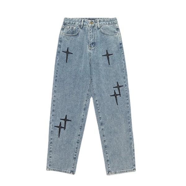 Kors Prints Jeans Män Nya Streetwear Baggy Bredben Jeans Koreanska Fashion Drapes Straight Casual Loose Denim Cargo Byxor 1 S