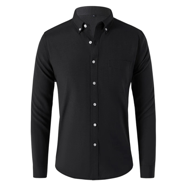 M-5XL herrskjorta vår och höst Oxford skjorta i bomullstyg Långärmad enfärgad pikétröja Business Casual Fit Top black M